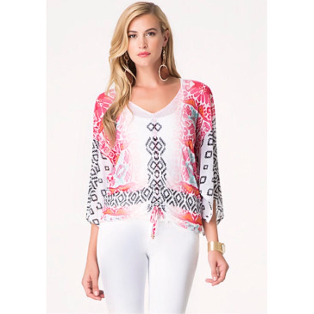 Bebe Print Mesh Kaftan Top